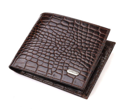 Горизонтальний чоловічий гаманець середнього розміру з натуральної шкіри з тисненням під крокодила CANPELLINI 21860 Коричневий
