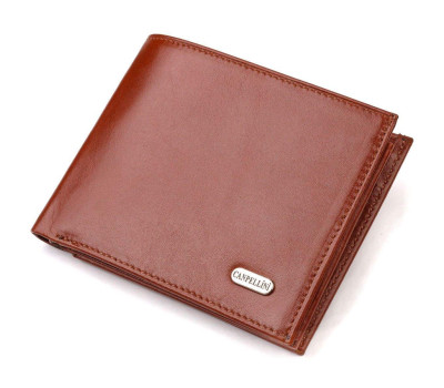 Надійний горизонтальний чоловічий гаманець середнього розміру з натуральної гладкої шкіри CANPELLINI 21862 Коричневий