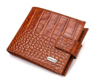 Незвичайний горизонтальний гаманець для чоловіків з натуральної шкіри з тисненням під крокодила CANPELLINI 21893 Рудий