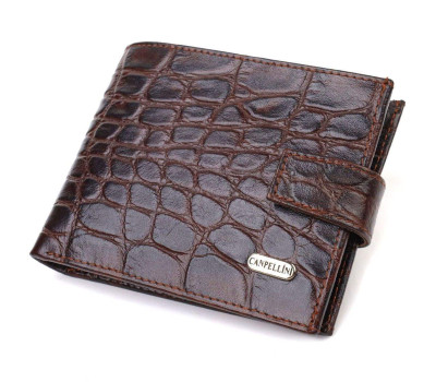 Практичний горизонтальний гаманець для чоловіків з натуральної шкіри з тисненням під крокодила CANPELLINI 21888 Коричневий