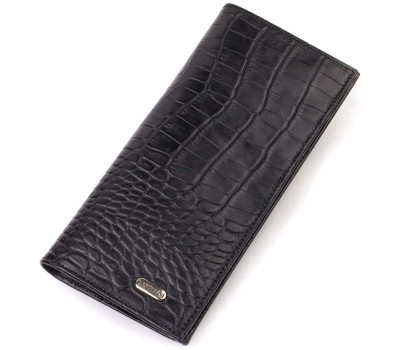 Привабливий вертикальний чоловічий гаманець із натуральної шкіри з тисненням під крокодила CANPELLINI 21896 Чорний