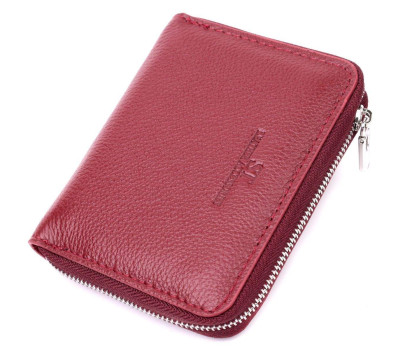 Симпатичний шкіряний гаманець для жінок на блискавці з тисненим логотипом виробника ST Leather 19491 Бордовий