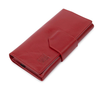 Шикарний жіночий гаманець в три складання GRANDE PELLE 11564 Червоний