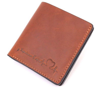 Місткий шкіряний чоловічий гаманець з монетницею Серце GRANDE PELLE 16743 Світло-коричневий