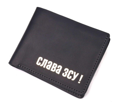 Відмінний шкіряний гаманець без застібки Слава ЗСУ GRANDE PELLE 16754 Чорний