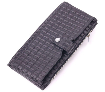 Стеганий вертикальний чоловічий гаманець з натуральної шкіри KARYA 21425 Чорний