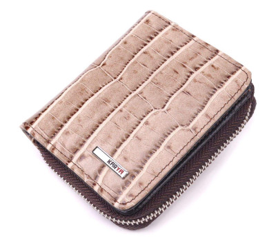 Фактурний жіночий гаманець із монетницею з натуральної шкіри з тисненням під крокодила KARYA 21413 Бежевий