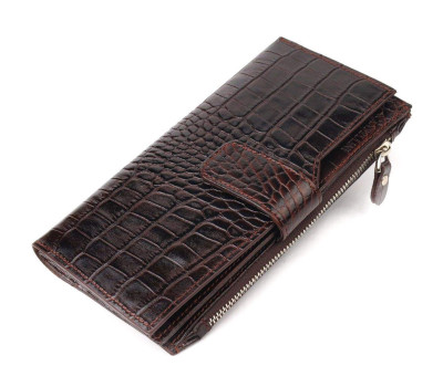 Місткий гаманець з натуральної шкіри з тисненням під крокодила CANPELLINI 21637 Коричневий