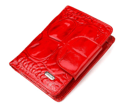 Лакований вертикальний жіночий гаманець з натуральної шкіри з тисненням під крокодила CANPELLINI 21681 Червоний