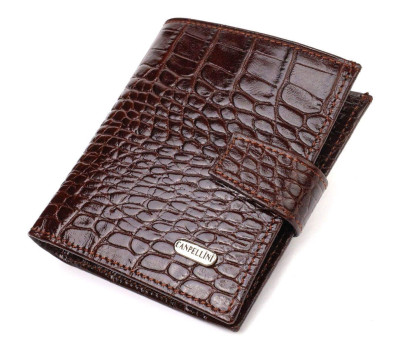Шикарний чоловічий гаманець з натуральної шкіри з тисненням під крокодила CANPELLINI 21729 Коричневий