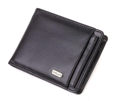 Практичний компактний гаманець із вкладишем для посвідчення для чоловіків з натуральної гладкої шкіри CANPELLINI 21876 Чорний