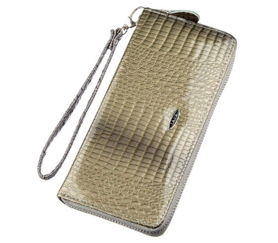 Гаманець жіночий на одну блискавку з екошкіри лаковий KIVI 19033 Сірий