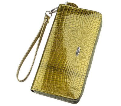 Гаманець жіночий на одну блискавку з екошкіри лаковий хамелеон KIVI 19027 Зелений