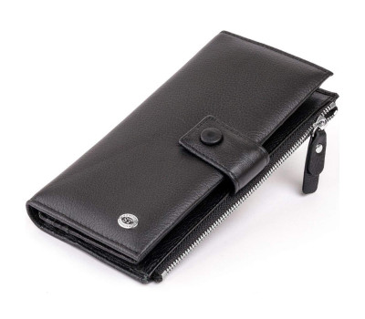 Оригінальний гаманець шкіряний жіночий на хлястику з кнопкою ST Leather 19280 Чорний