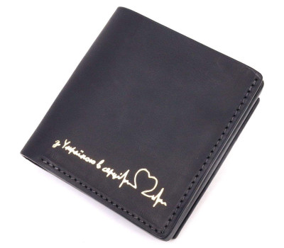 Чоловічий шкіряний гаманець із монетницею Серце GRANDE PELLE 16741 Чорний