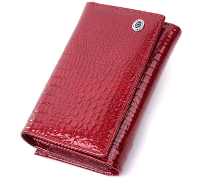 Гаманець жіночий три складення з лакованої фактурної натуральної шкіри ST Leather 22708 Червоний