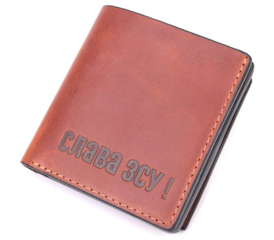 Чоловічий гаманець із вінтажної шкіри із монетницею Слава ЗСУ GRANDE PELLE 16756 Світло-коричневий
