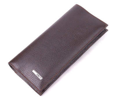 Чудовий вертикальний чоловічий гаманець із натуральної зернистої шкіри KARYA 21437 Коричневий