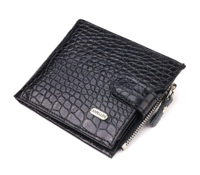 Чоловічий гаманець горизонтальний з натуральної фактурної шкіри CANPELLINI 21504 Чорний
