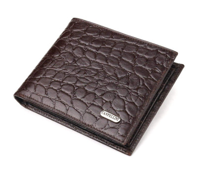 Цікавий гаманець для чоловіків у два складення з натуральної фактурної шкіри з тисненням під крокодила CANPELLINI 21583 Коричневий