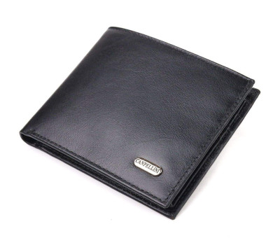 Якісний гаманець для чоловіків у два складення з натуральної гладкої шкіри CANPELLINI 21579 Чорний