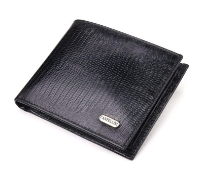 Елегантний гаманець для чоловіків у два складення з натуральної фактурної шкіри CANPELLINI 21587 Чорний