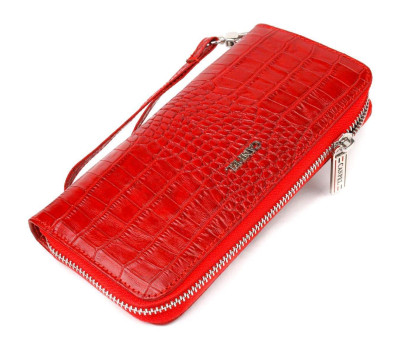 Горизонтальний яскравий гаманець для жінок із натуральної фактурної шкіри під крокодила CANPELLINI 21621 Червоний