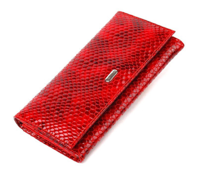 Чудовий жіночий гаманець із натуральної лакованої шкіри з тисненням під змію CANPELLINI 21655 Червоний