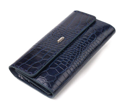 Великий жіночий гаманець із натуральної шкіри з тисненням під крокодила CANPELLINI 21661 Синій
