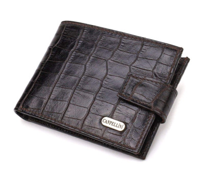 Фактурний невеликий чоловічий гаманець з натуральної шкіри з тисненням під крокодила CANPELLINI 21747 Чорний