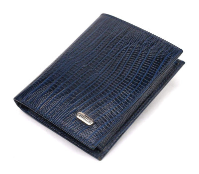 Чоловічий гаманець з натуральної шкіри вертикального формату з тисненням CANPELLINI 21752 Синій
