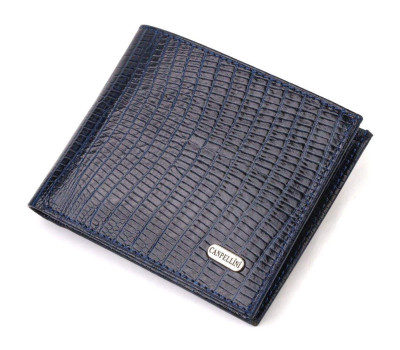 Фактурний стильний гаманець для чоловіків без застібки з натуральної шкіри горизонтального формату з тисненням CANPELLINI 21760 Синій