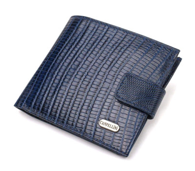Чоловічий гаманець з натуральної шкіри горизонтального формату з тисненням CANPELLINI 21767 Синій