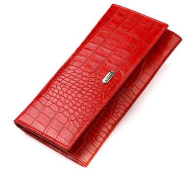 Оригінальний жіночий гаманець з натуральної фактурної шкіри з тисненням під крокодила CANPELLINI 21827 Червоний