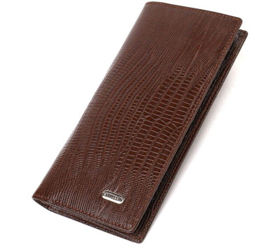 Фактурний чоловічий вертикальний гаманець без застібки з натуральної шкіри з тисненням CANPELLINI 21903 Коричневий