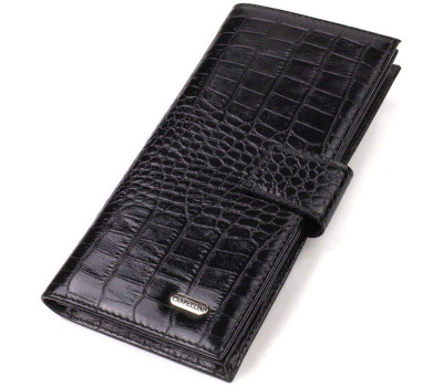 Вузький гаманець для чоловіків з натуральної шкіри з тисненням під крокодила CANPELLINI 21914 Чорний