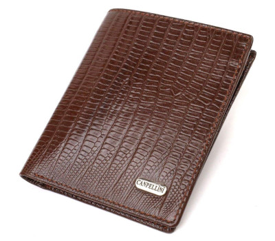 Фактурний гаманець для чоловіків з натуральної шкіри з тисненням CANPELLINI 21927 Коричневий