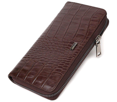 Практичний жіночий гаманець із натуральної шкіри з тисненням під крокодила BOND 21982 Коричневий