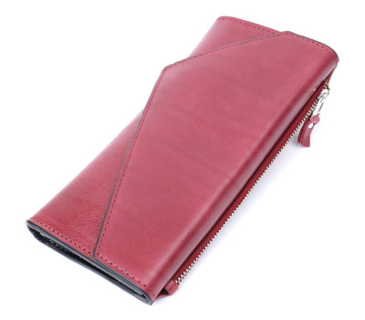 Місткий гаманець із монетницею зовні з натуральної шкіри GRANDE PELLE 11647 Бордовий