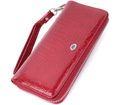 Жіночий гаманець лакований на блискавці з натуральної шкіри ST Leather 22677 Червоний