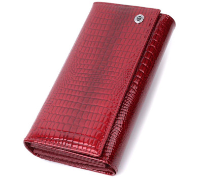 Шкіряний лакований гаманець з блоком для кредитних карток ST Leather 22682 Червоний