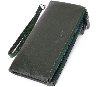 Красивий шкіряний гаманець на три відділення ST Leather 23110 Зелений