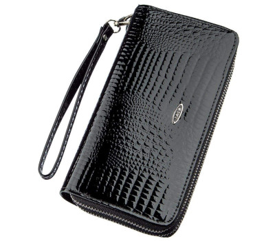 Гаманець жіночий з екошкіри на дві блискавки лаковий KIVI Хамелеон 19026 Чорний