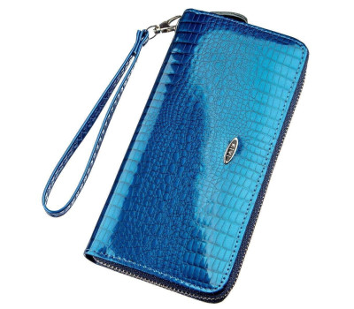 Гаманець жіночий на одну блискавку з екошкіри лаковий KIVI 19028 Синій
