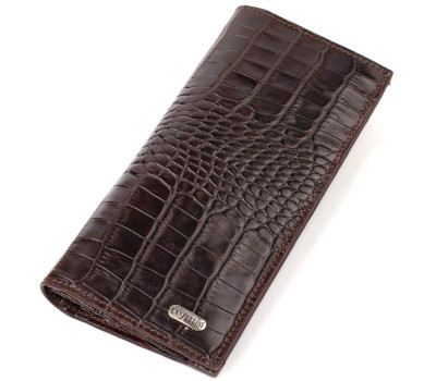 Практичний чоловічий вертикальний гаманець із натуральної шкіри з тисненням під крокодила CANPELLINI 21907 Коричневий