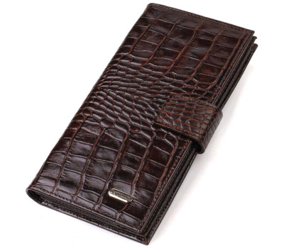 Стильний гаманець для чоловіків з натуральної шкіри з тисненням під крокодила CANPELLINI 21915 Коричневий