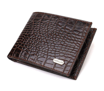 Модний гаманець для чоловіків з натуральної шкіри з тисненням під крокодила CANPELLINI 21926 Коричневий