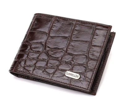 Фактурний чоловічий гаманець для грошей з натуральної шкіри з тисненням під крокодила CANPELLINI 21943 Коричневий