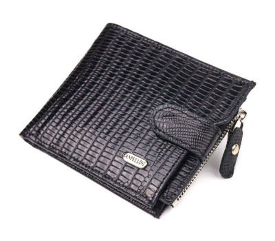Відмінний чоловічий горизонтальний гаманець із натуральної фактурної шкіри CANPELLINI 21506 Чорний