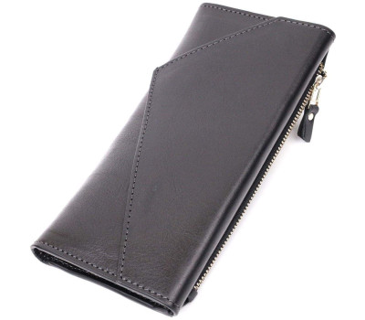 Стильний гаманець із монетницею зовні з натуральної шкіри GRANDE PELLE 11646 Чорний